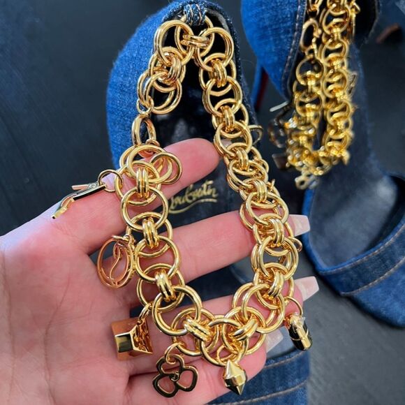 Christian Louboutin Gourmi Chain Embellished Denim Sandals - Picture 4 of 4